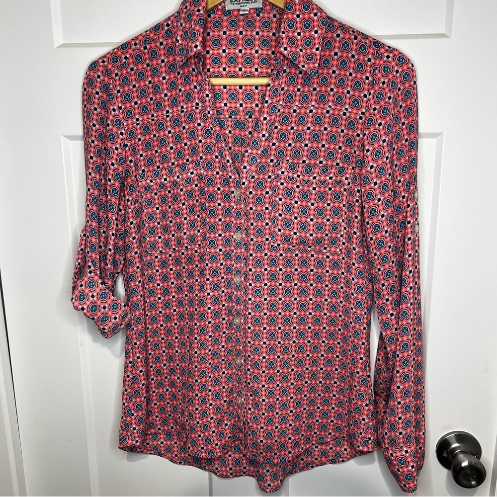 Express The Portifino Shirt Slim Fit Button Up Size Small Roll Tab Sleeve
